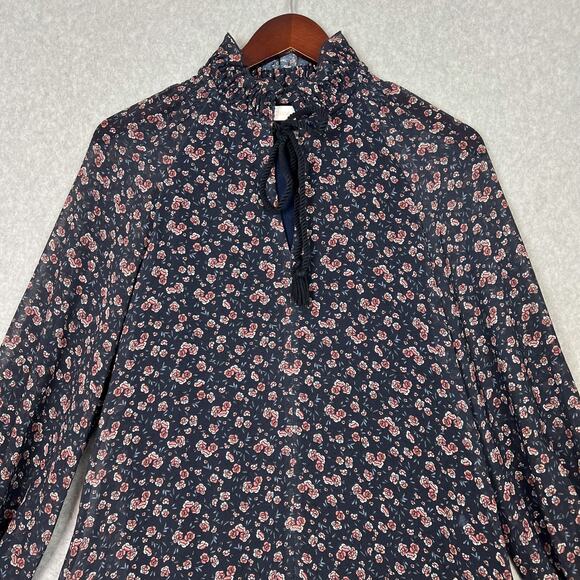 See by Chloé Blue Floral Long Sleeve Haze Lace Trim Mini Dress Size 34 - Picture 3 of 11